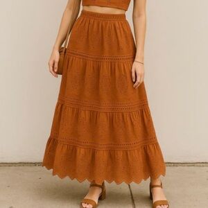 Jason Wu Cotton Eyelet Terra Cotta Midi Skirt Size Medium